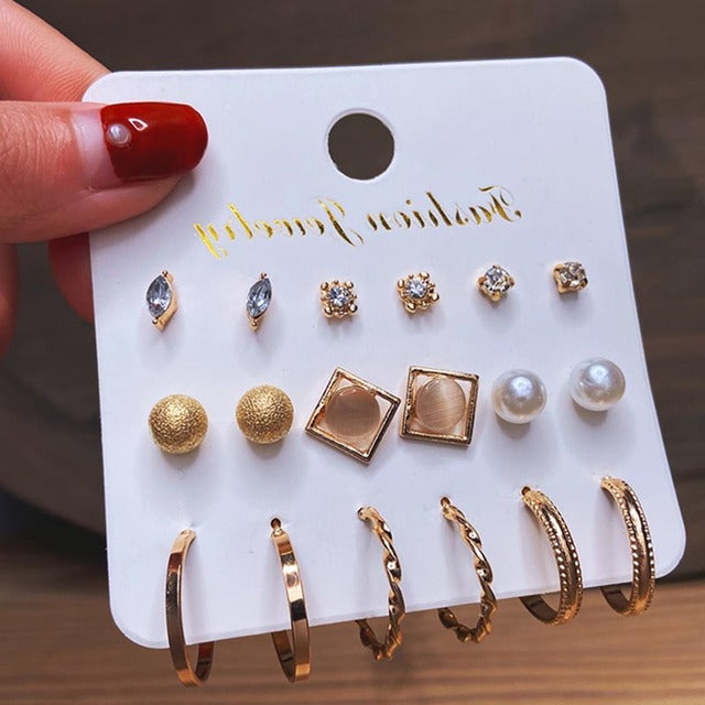 Gold-Plated Alloy Set Of 6 Designer Earrings - The Pari - Distacart