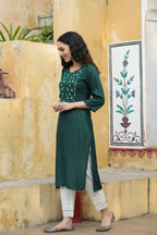 Juniper Green Rayon Festive Wear Embroidered Straight Kurta - Distacart