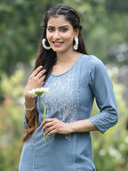 Juniper Women Grey Rayon Festive Wear Embroidered Straight Kurta - Distacart