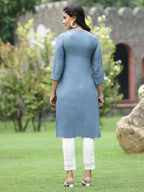 Juniper Women Grey Rayon Festive Wear Embroidered Straight Kurta - Distacart