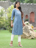 Juniper Women Grey Rayon Festive Wear Embroidered Straight Kurta - Distacart