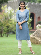 Juniper Women Grey Rayon Festive Wear Embroidered Straight Kurta - Distacart