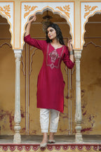 Juniper Maroon Rayon Festive Wear Embroidered Straight Kurta - Distacart