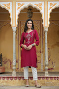 Juniper Maroon Rayon Festive Wear Embroidered Straight Kurta - Distacart