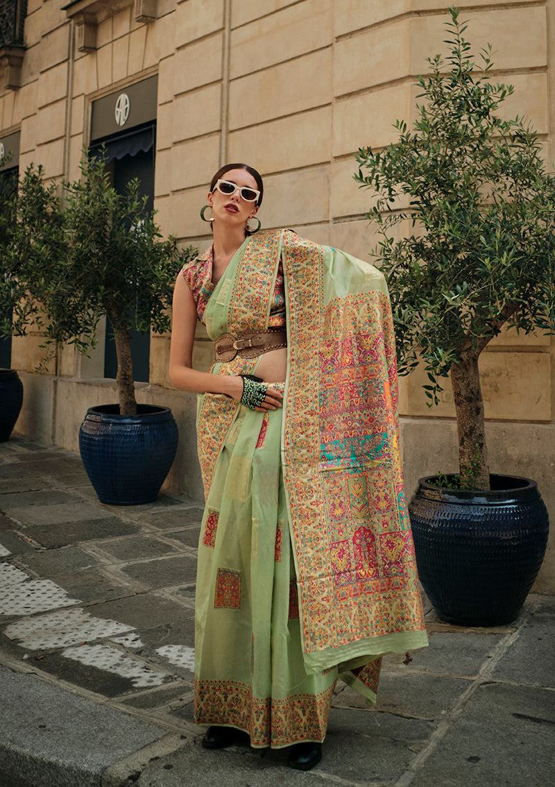 Monjolika Fashion Light Green Color Woven Festival Wear Saree - Distacart