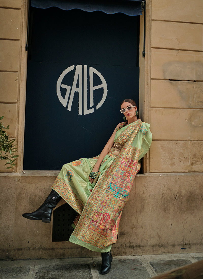 Monjolika Fashion Light Green Color Woven Festival Wear Saree - Distacart