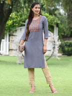 Juniper Women Blue Rayon Festive Wear Embroidered Straight Kurta - Distacart