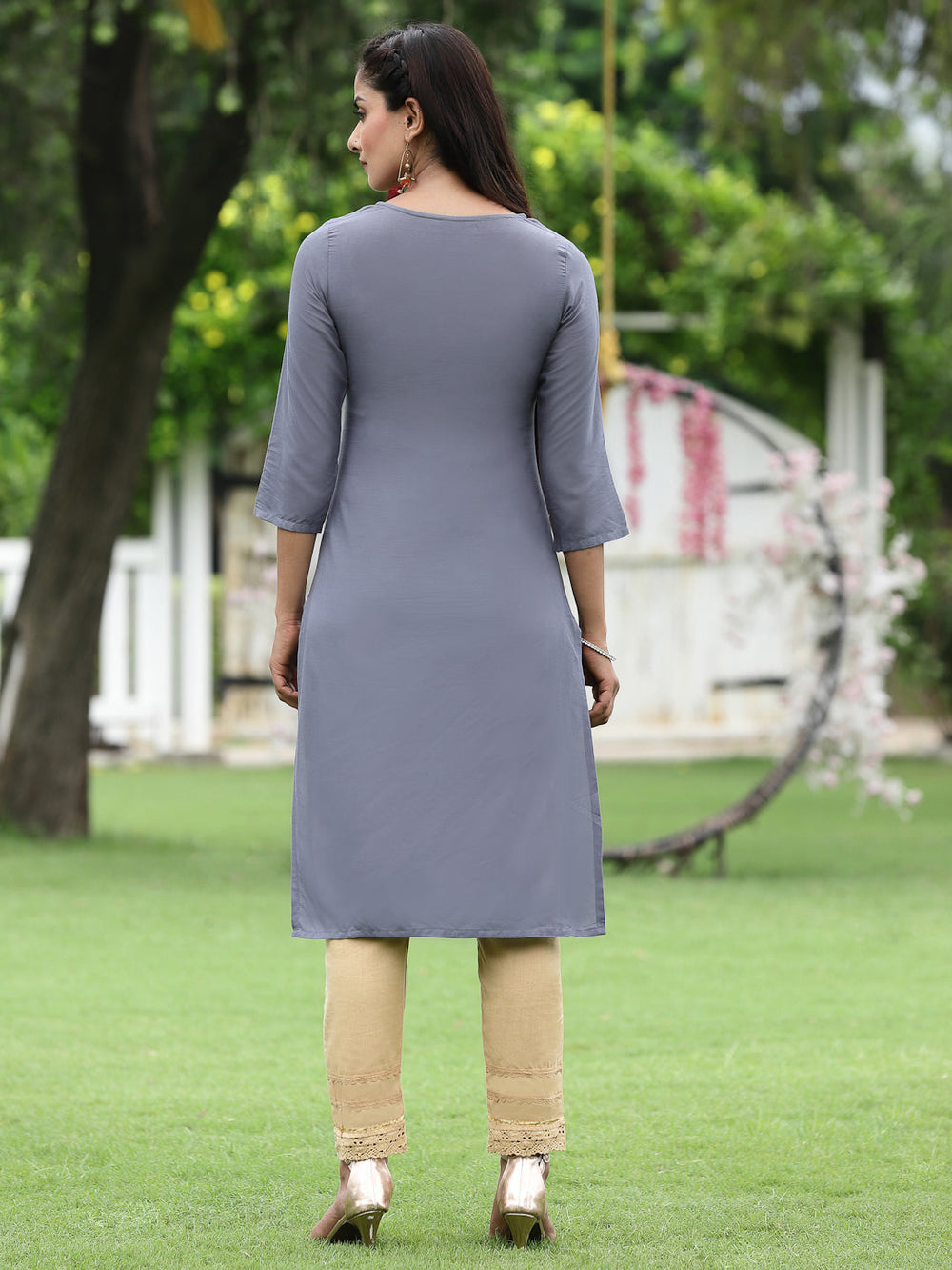 Juniper Women Blue Rayon Festive Wear Embroidered Straight Kurta - Distacart