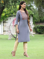 Juniper Women Blue Rayon Festive Wear Embroidered Straight Kurta - Distacart