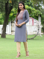 Juniper Women Blue Rayon Festive Wear Embroidered Straight Kurta - Distacart