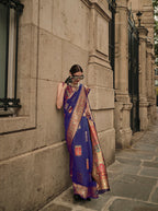 Monjolika Fashion Slate Blue Color Woven Festival Wear Saree - Distacart