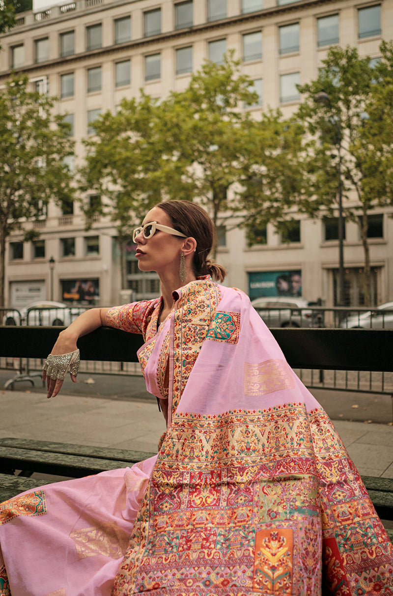 Monjolika Fashion Light Pink Color Woven Festival Wear Saree