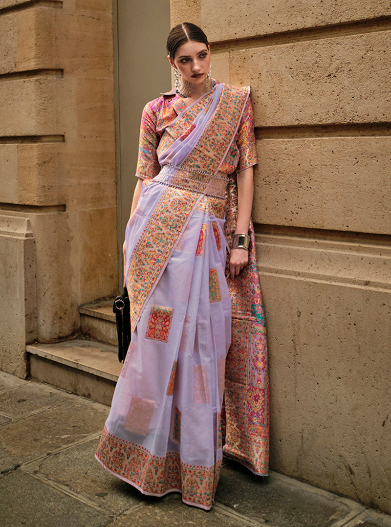 Monjolika Fashion Light Lavender Color Woven Festival Wear Saree - Distacart