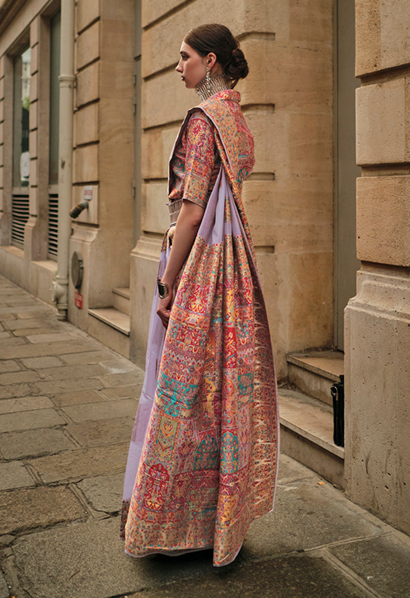 Monjolika Fashion Light Lavender Color Woven Festival Wear Saree - Distacart