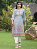 Juniper Women Grey Crepe Casual Wear Digital Printed Straight Kurta - Distacart