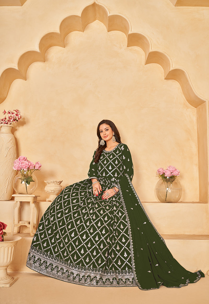Monjolika Fashion Embroidered Party Wear Olive Green Salwar Suit - Distacart