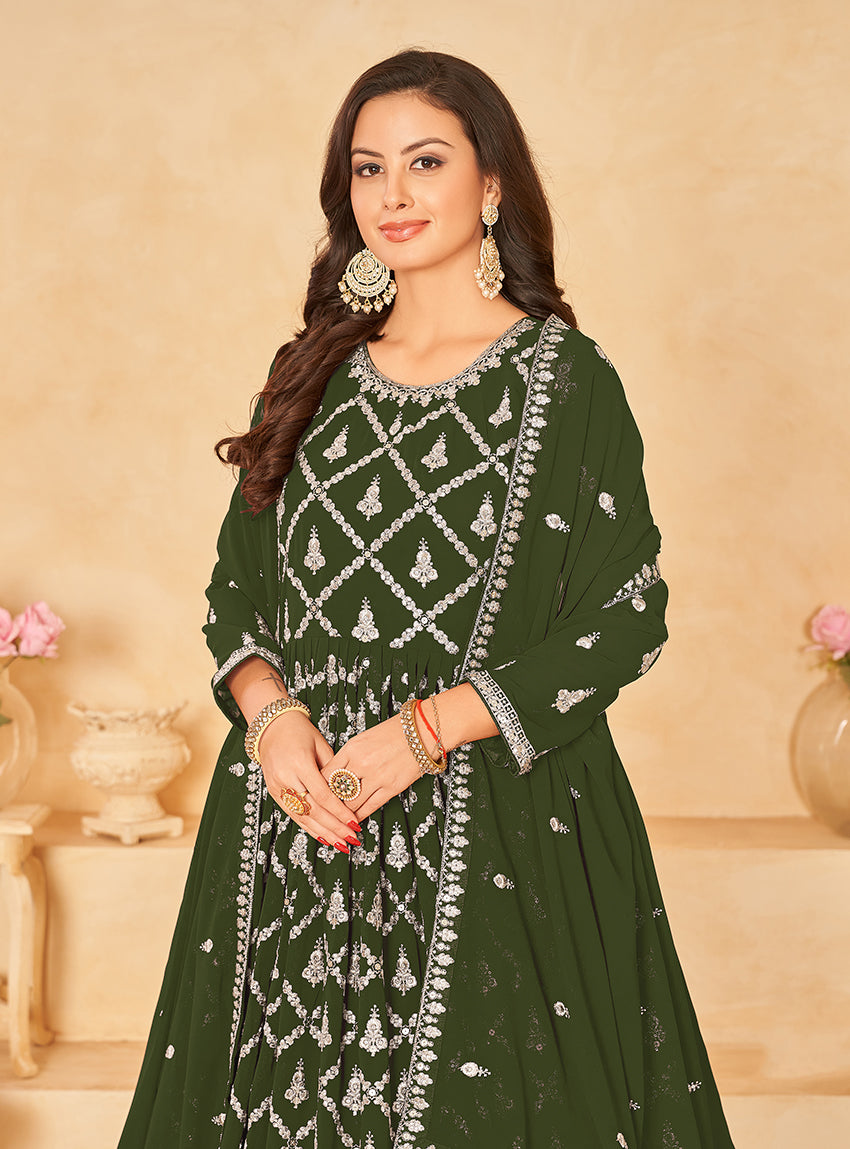 Monjolika Fashion Embroidered Party Wear Olive Green Salwar Suit - Distacart