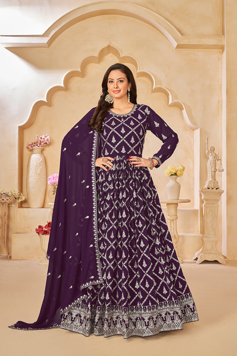 Monjolika Fashion Embroidered Party Wear Purple Salwar Suit - Distacart