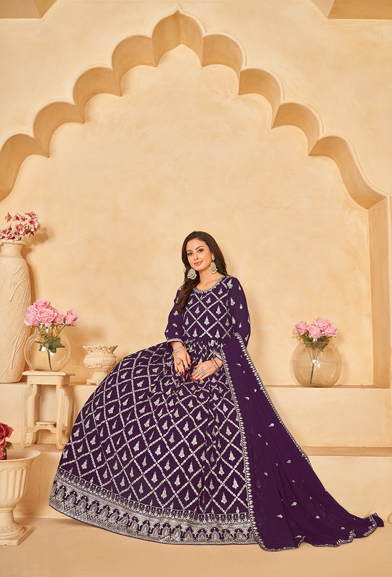 Monjolika Fashion Embroidered Party Wear Purple Salwar Suit - Distacart
