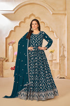 Monjolika Fashion Embroidered Party Wear Teal Salwar Suit - Distacart
