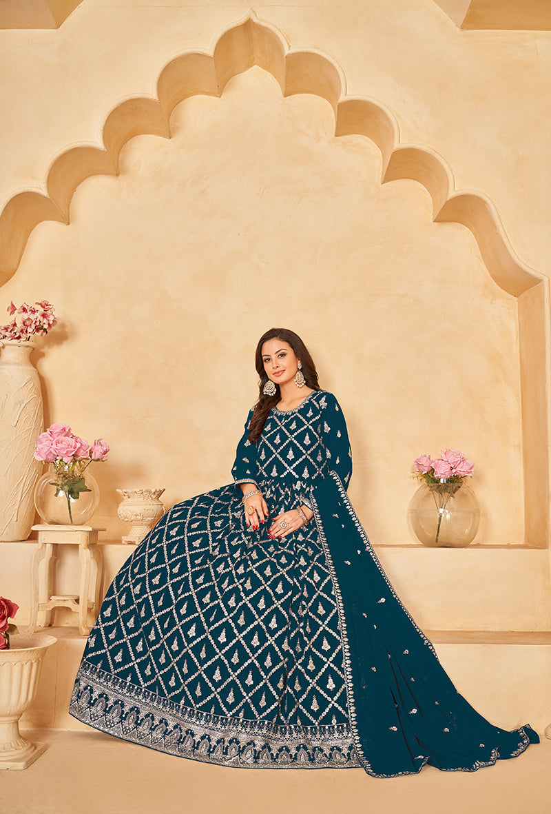 Monjolika Fashion Embroidered Party Wear Teal Salwar Suit - Distacart