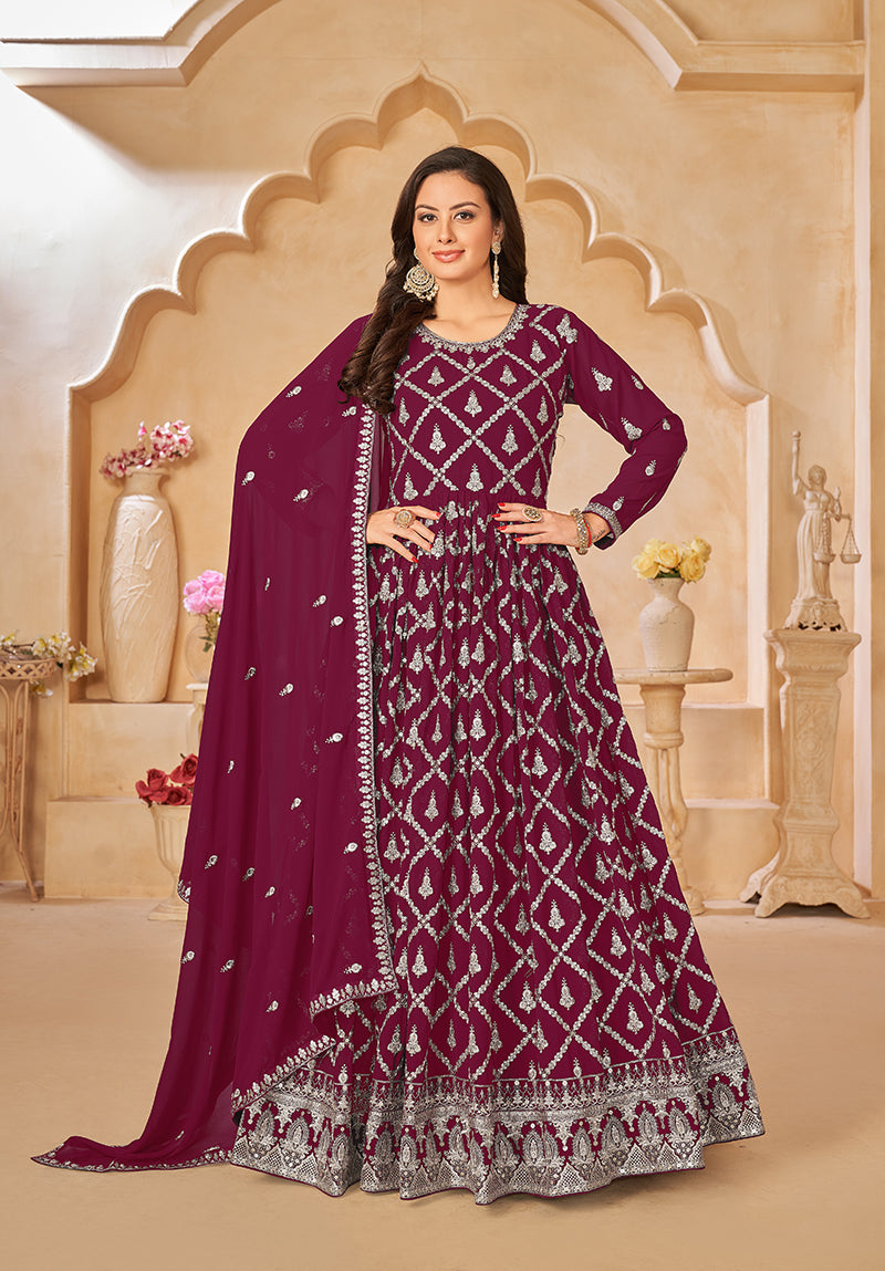 Monjolika Fashion Embroidered Party Wear Magenta Salwar Suit - Distacart