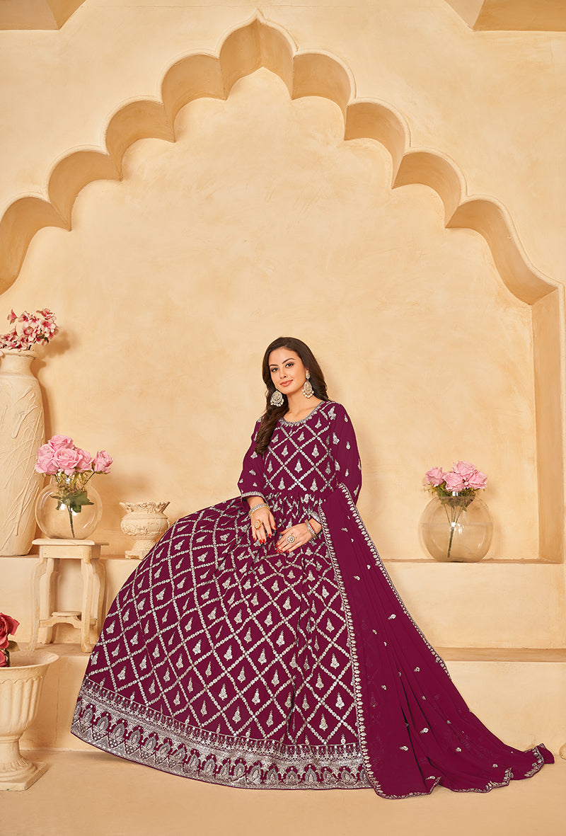 Monjolika Fashion Embroidered Party Wear Magenta Salwar Suit - Distacart