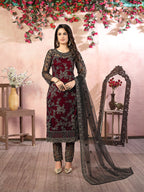 Monjolika Fashion Maroon Net Embroidery Trendy Salwar Kameez - Distacart