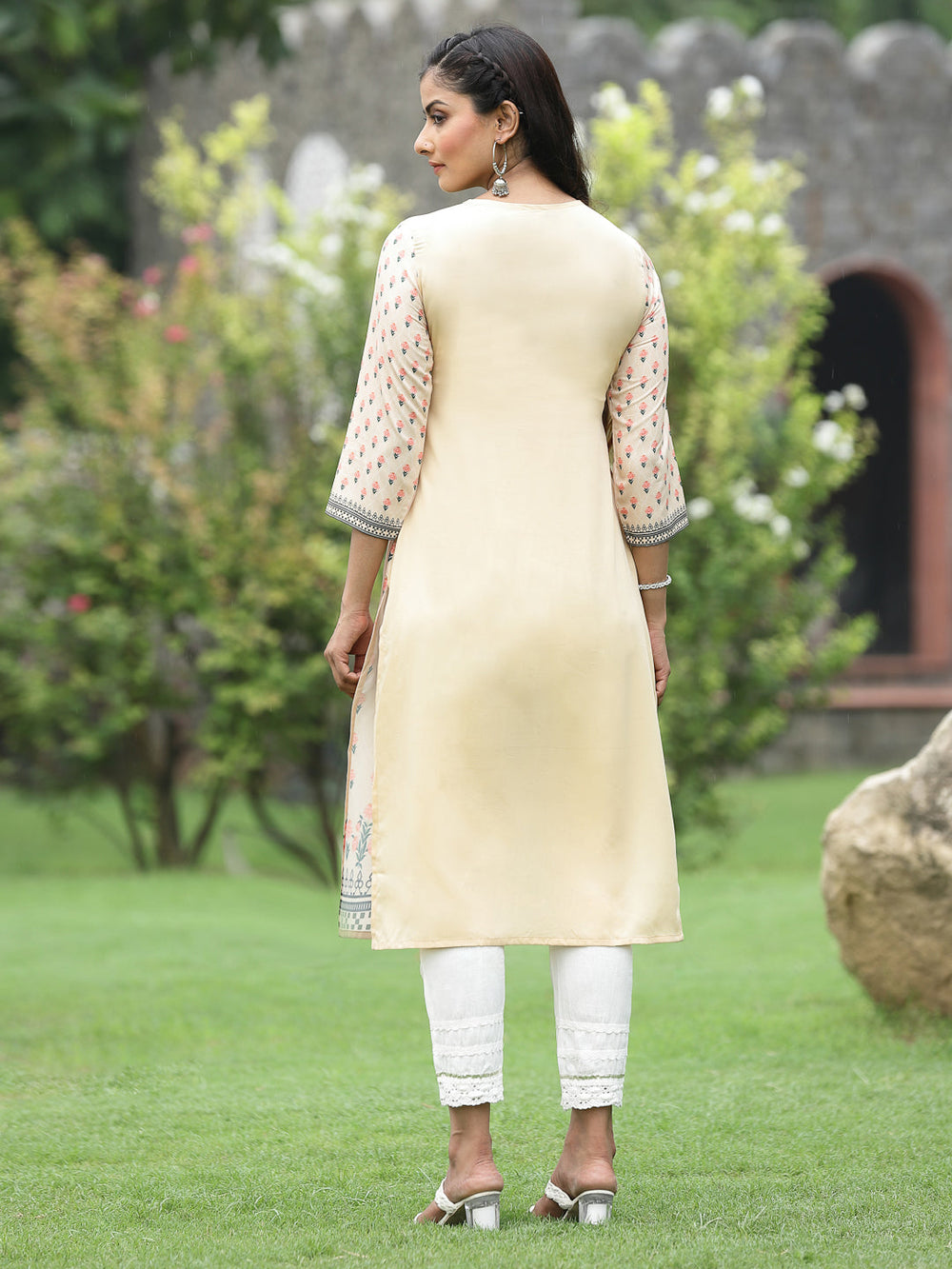 Juniper Women Off-White Crepe Casual Wear Digital Printed Straight Kurta - Distacart