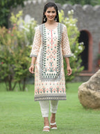 Juniper Women Off-White Crepe Casual Wear Digital Printed Straight Kurta - Distacart