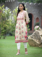 Juniper Women Beige Crepe Casual Wear Digital Printed Straight Kurta - Distacart