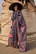Monjolika Fashion Navy Blue Emblished Organza Contemporary Saree - Distacart