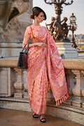 Monjolika Fashion Peach Emblished Organza Contemporary Saree - Distacart