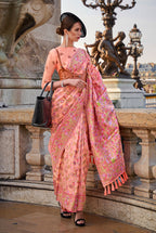 Monjolika Fashion Peach Emblished Organza Contemporary Saree - Distacart