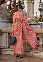 Monjolika Fashion Peach Emblished Organza Contemporary Saree - Distacart