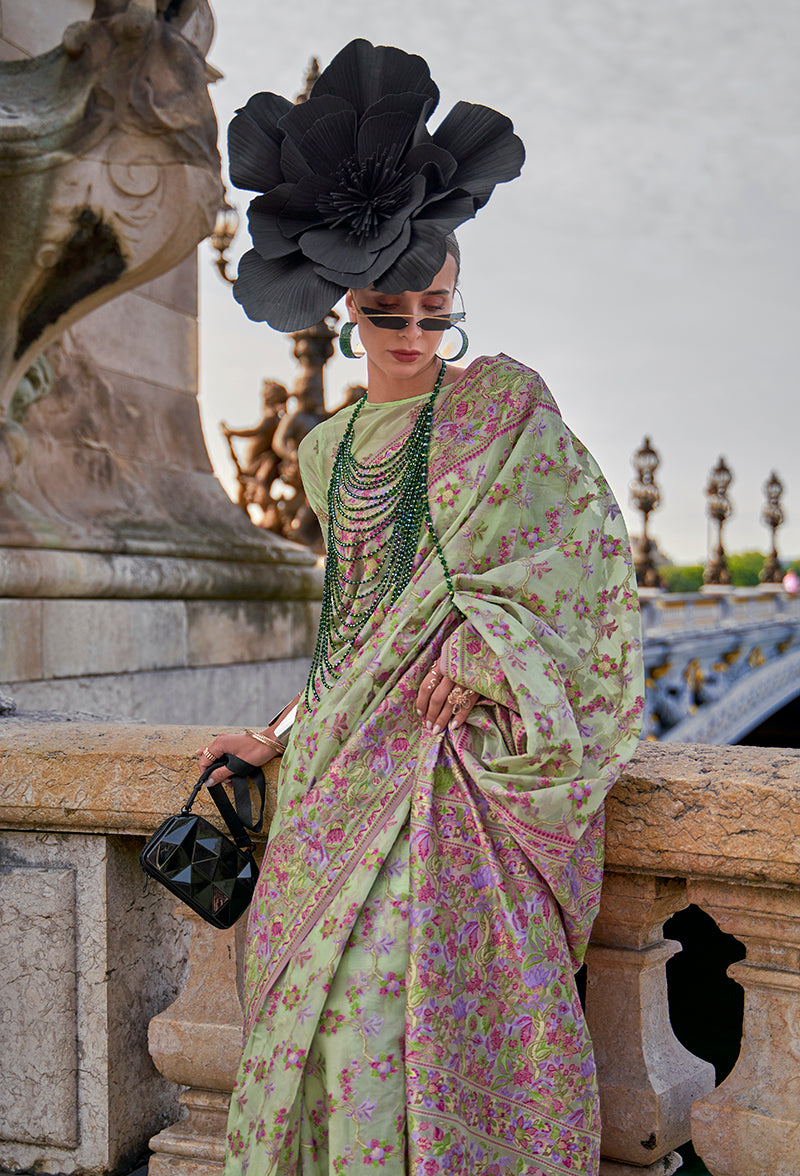 Monjolika Fashion Light Green Emblished Organza Contemporary Saree - Distacart