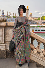 Monjolika Fashion Grey Emblished Organza Contemporary Saree - Distacart