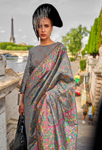 Monjolika Fashion Grey Emblished Organza Contemporary Saree - Distacart