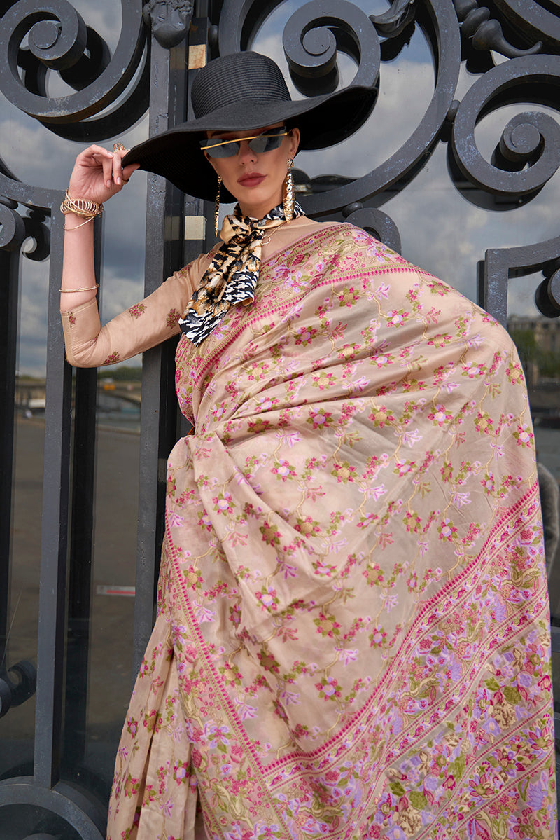 Monjolika Fashion Beige Emblished Organza Contemporary Saree - Distacart