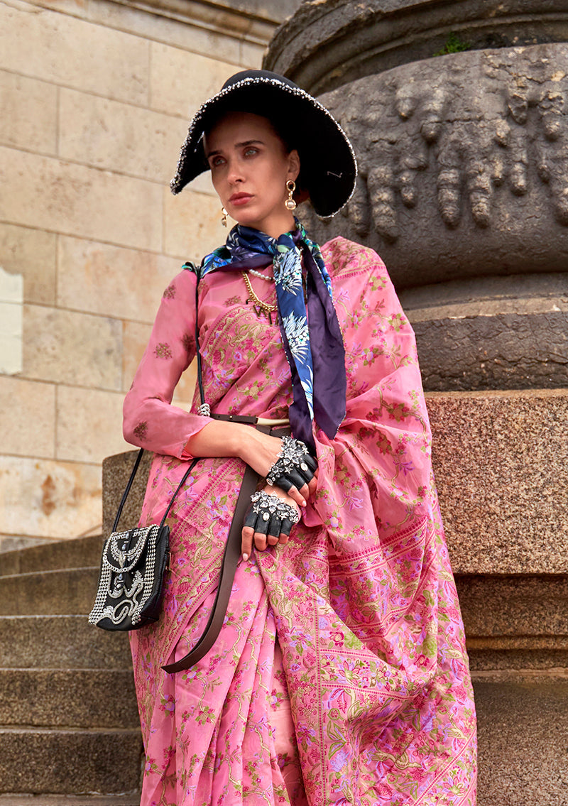 Monjolika Fashion Pink Emblished Organza Contemporary Saree - Distacart