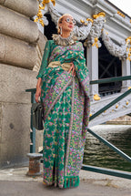 Monjolika Fashion Teal Emblished Organza Contemporary Saree - Distacart