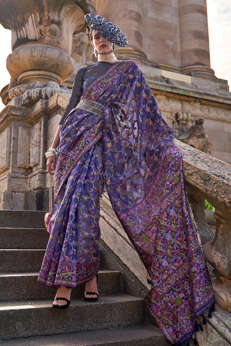 Monjolika Fashion Purple Emblished Organza Contemporary Saree - Distacart
