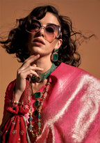Monjolika Fashion Pink Kanjipuram Silk Woven Designer Saree - Distacart