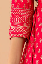Juniper Fuchsia Rayon Festive Wear Foil Printed A-Line Long Dress - Distacart