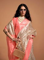 Monjolika Fashion Peach Kanjipuram Silk Woven Designer Saree