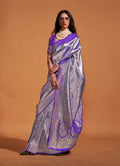 Monjolika Fashion Dark Violet Kanjipuram Silk Woven Designer Saree - Distacart
