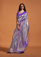 Monjolika Fashion Dark Violet Kanjipuram Silk Woven Designer Saree - Distacart