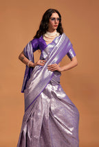 Monjolika Fashion Dark Violet Kanjipuram Silk Woven Designer Saree - Distacart