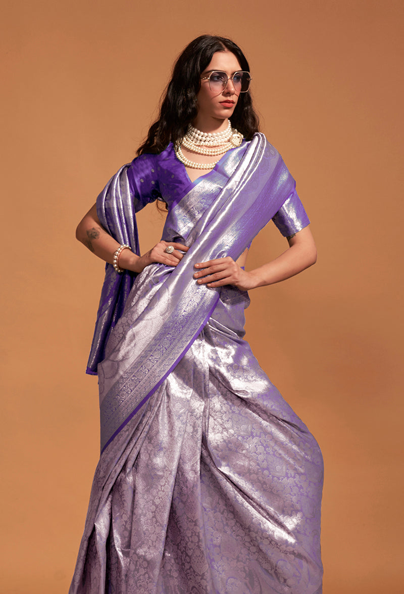 Monjolika Fashion Dark Violet Kanjipuram Silk Woven Designer Saree - Distacart