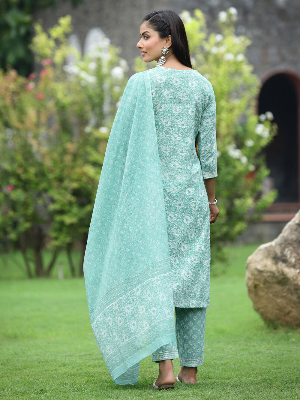 Juniper Women's Blue Cotton Cambric Festive Printed Kurta Set - Distacart
